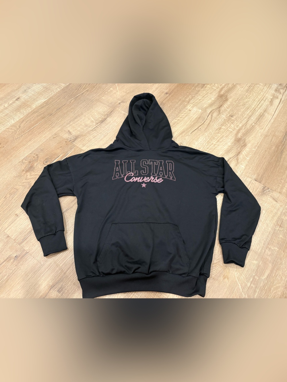 Kids Converse All Star Black Pullover Hoodie with Pink Glitter